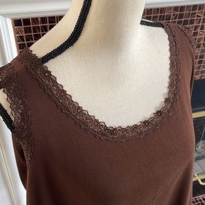 Jones New York Brown Tank Top with Lace Trim Size 2X